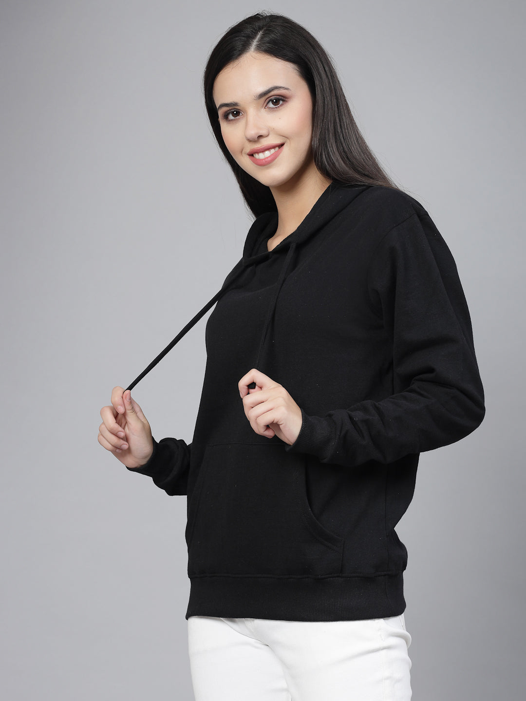 Style Quotient women black hooded oversized sweatshirt-Sweaters-StyleQuotient