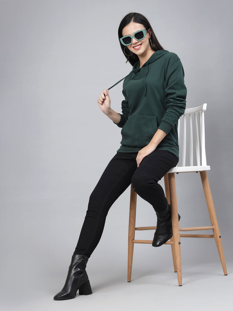 Style Quotient women green hooded oversized sweatshirt-Sweaters-StyleQuotient