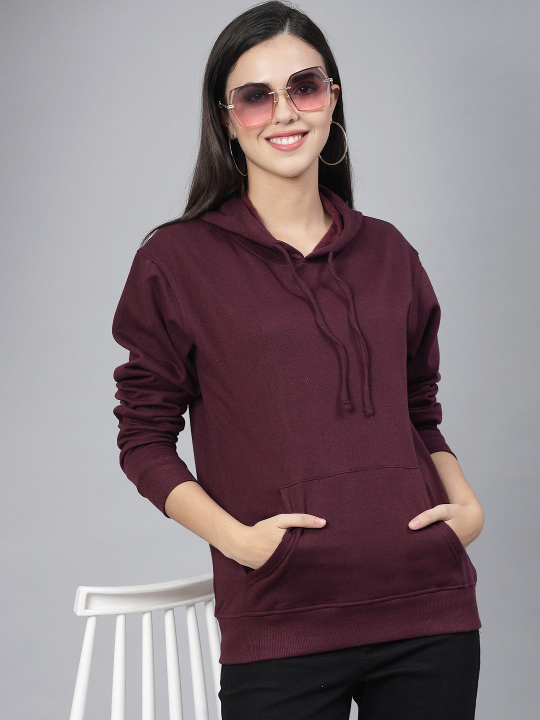 Style Quotient women maroon hooded oversized sweatshirt-Sweaters-StyleQuotient