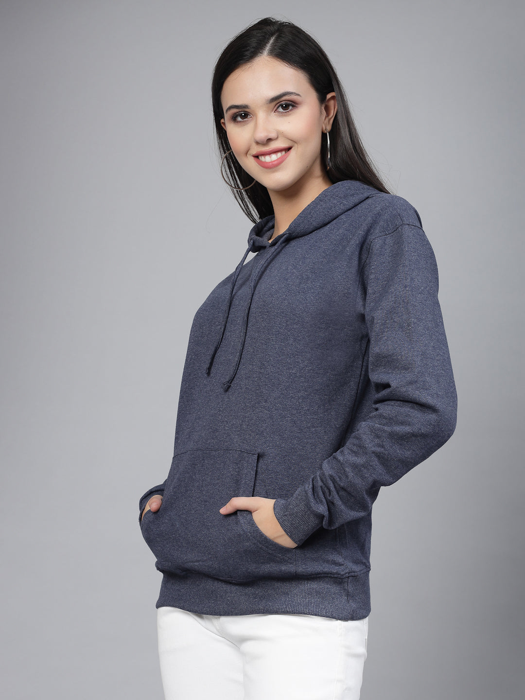 Style Quotient women navy blue hooded oversized sweatshirt-Sweaters-StyleQuotient