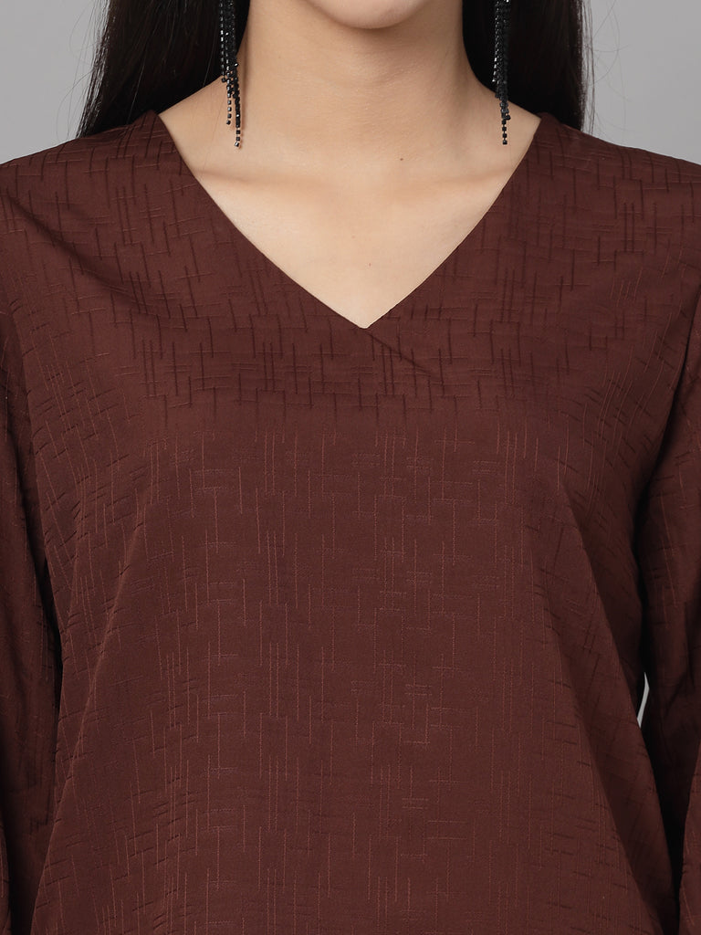 Style Quotient Women Brown Self Design Polyester Regular Smart Casual Top-Tops-StyleQuotient