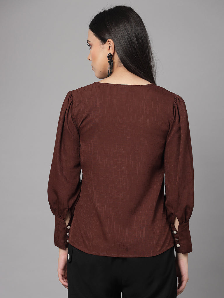 Style Quotient Women Brown Self Design Polyester Regular Smart Casual Top-Tops-StyleQuotient