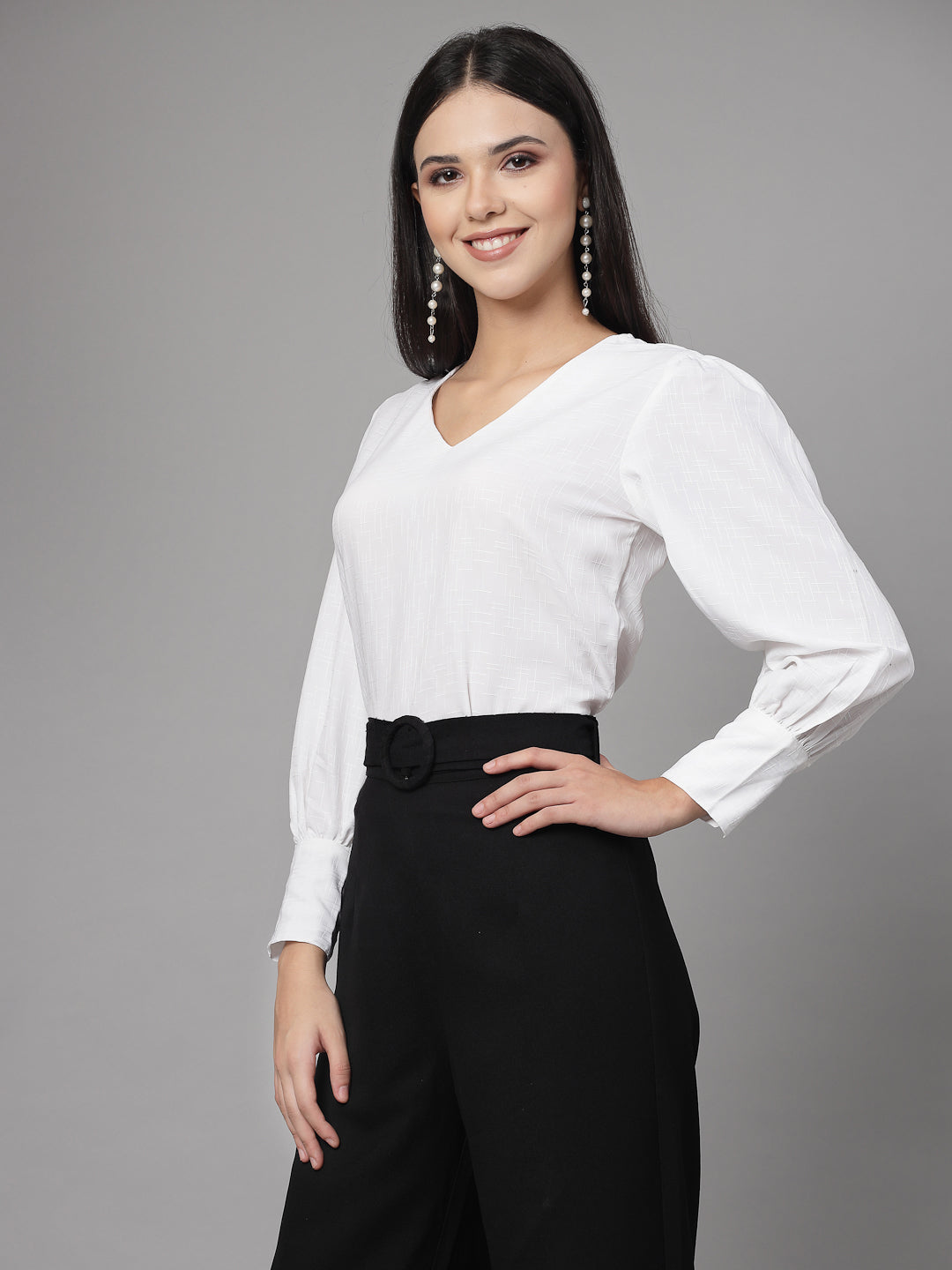 Style Quotient Women White Self Design Polyester Regular Smart Casual Top-Tops-StyleQuotient