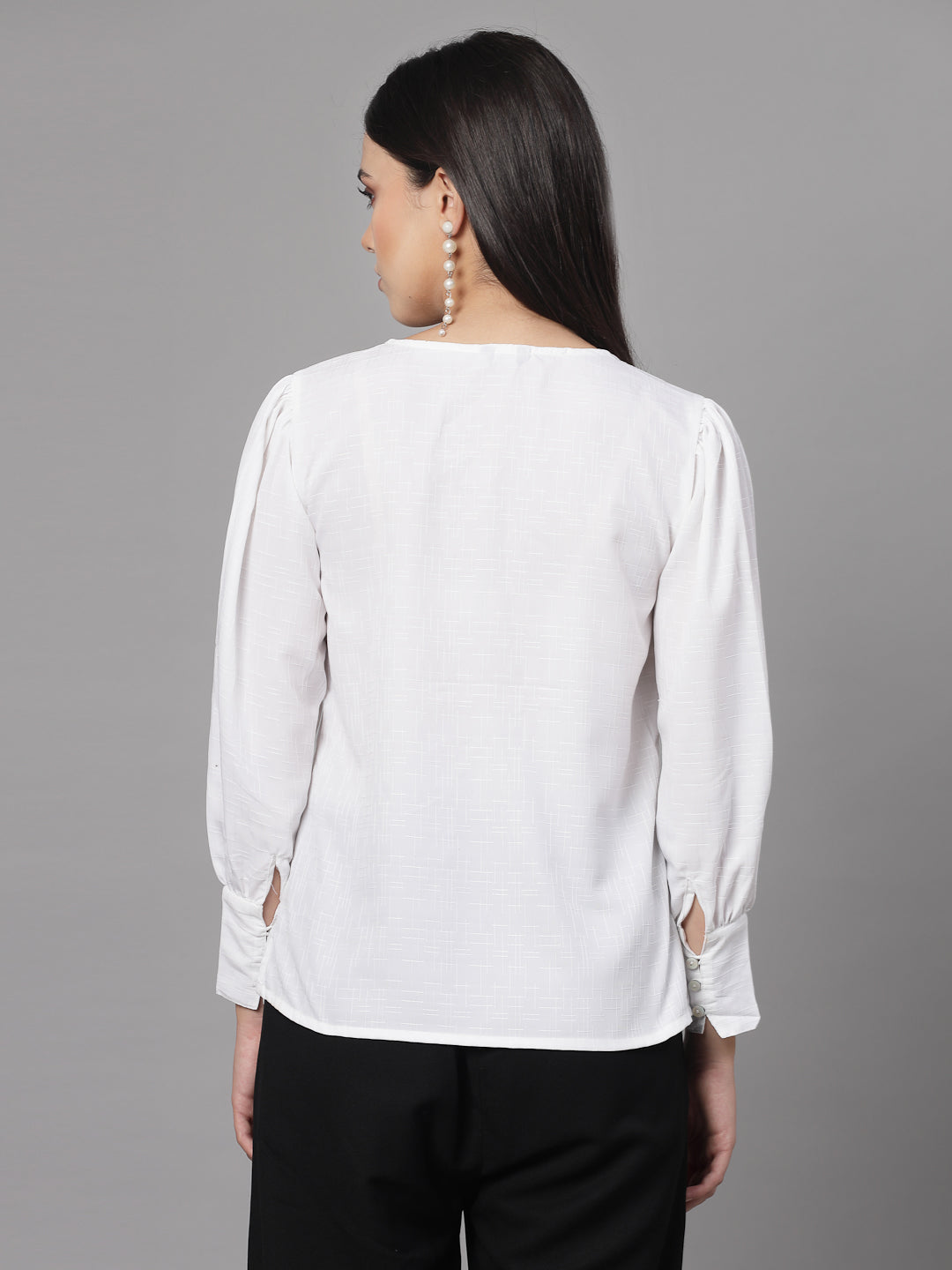 Style Quotient Women White Self Design Polyester Regular Smart Casual Top-Tops-StyleQuotient