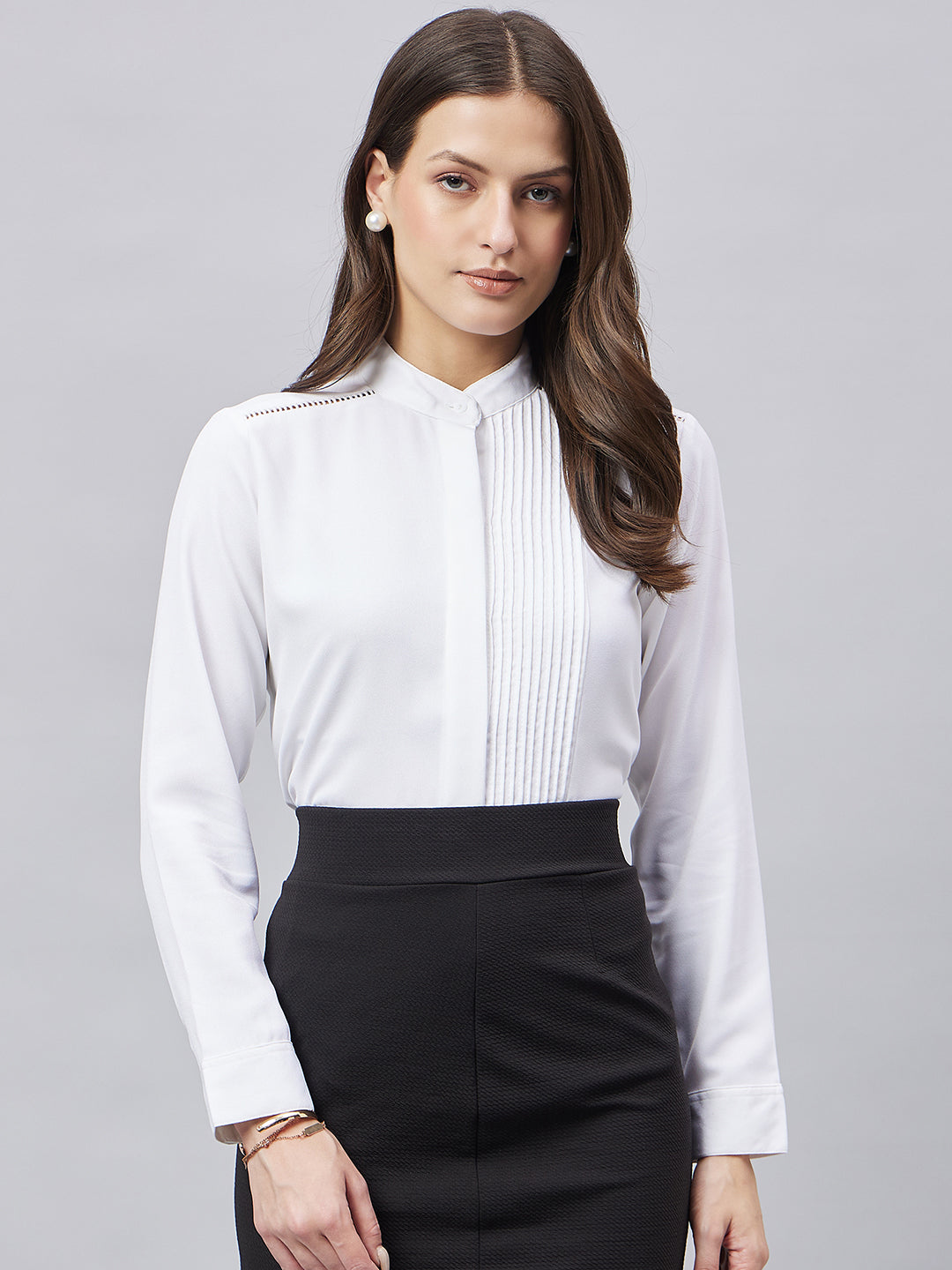 Style Quotient Women Solid White Polyester Regular Fit Formal Shirt-Shirts-StyleQuotient