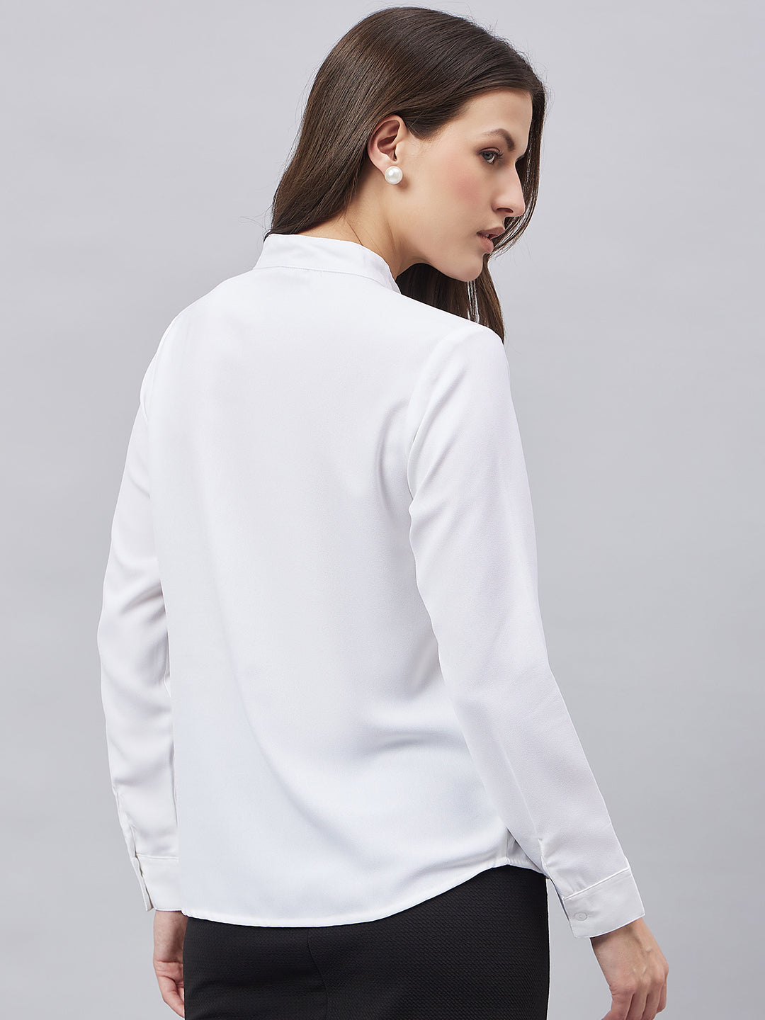 Style Quotient Women Solid White Polyester Regular Fit Formal Shirt-Shirts-StyleQuotient