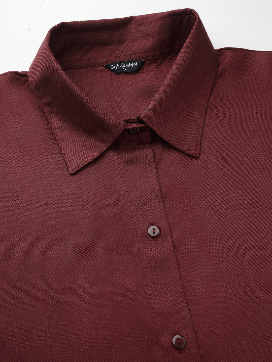 Style Quotient Women Relaxed Fit Maroon Spread Collar Extended Sleeve Shirt-Shirts-StyleQuotient