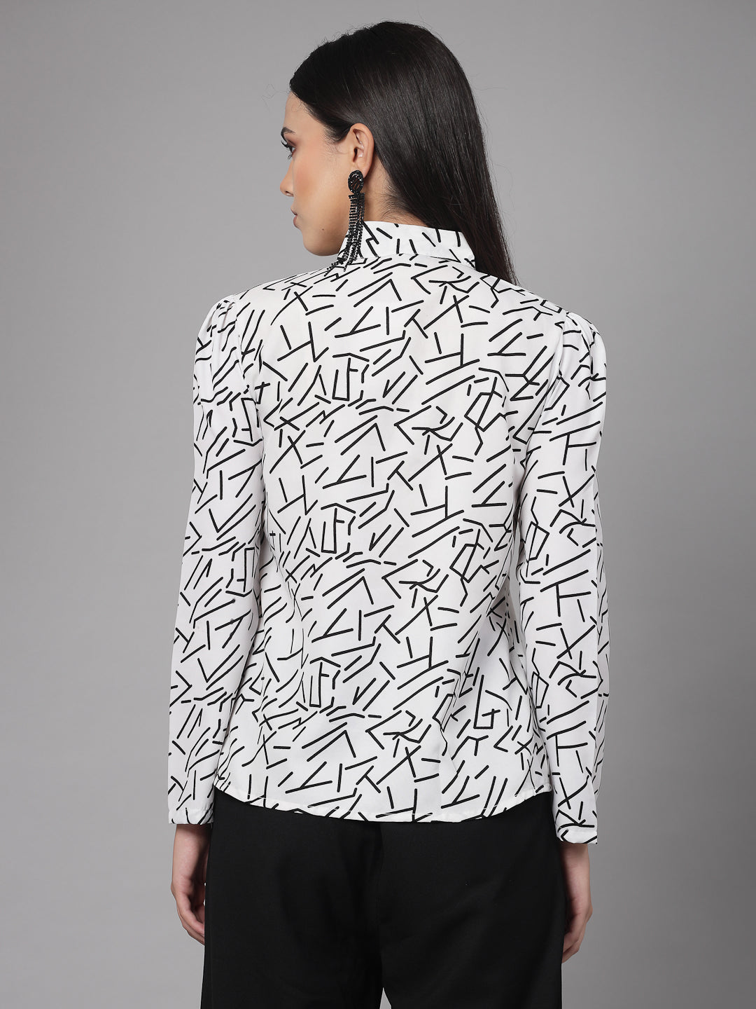 Style Quotient Women Black And White Abstract Print Polyester Smart Casual Top-Tops-StyleQuotient