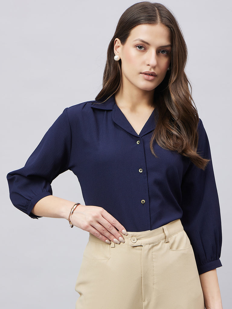 Style Quotient solid textured three-forth sleeve shirt-Shirts-StyleQuotient
