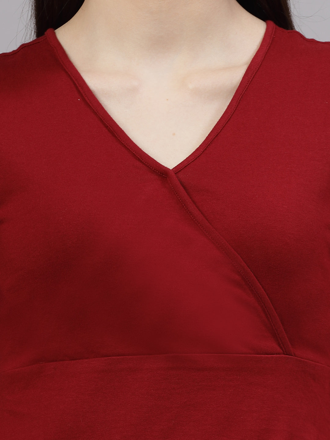 Style Quotient Women Fitted Maroon Overlap Top-Shirts-StyleQuotient