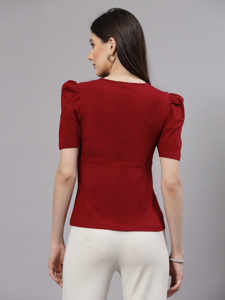 Style Quotient Women Fitted Maroon Overlap Top-Shirts-StyleQuotient