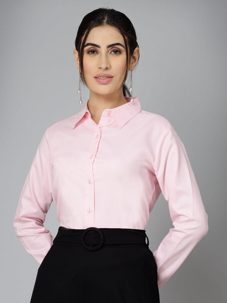 Style Quotient Women Self Design Pink polycotton Formal Shirt-Shirts-StyleQuotient