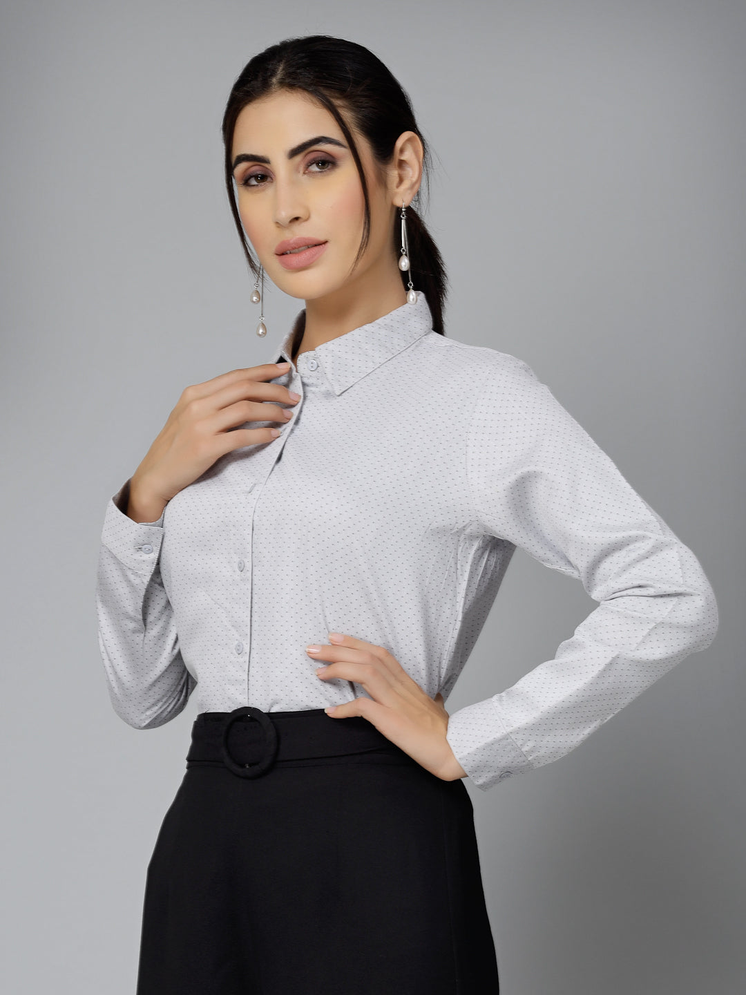 Style Quotient Women Self Design Olive polycotton Formal Shirt-Shirts-StyleQuotient