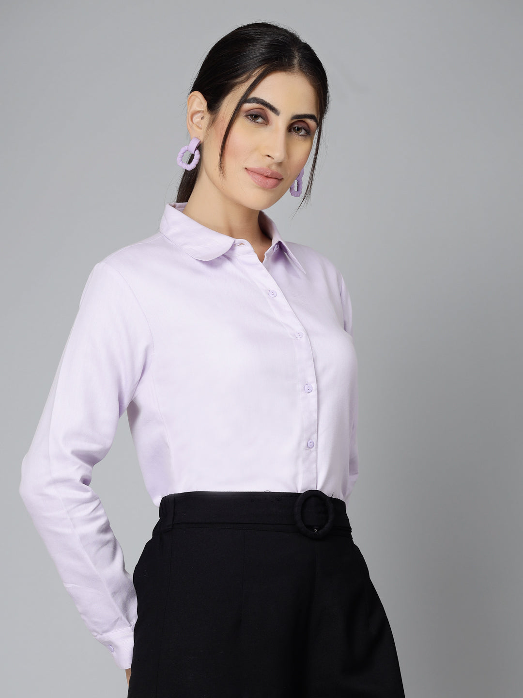 Style Quotient Women Self Design Lilac polycotton Formal Shirt-Shirts-StyleQuotient