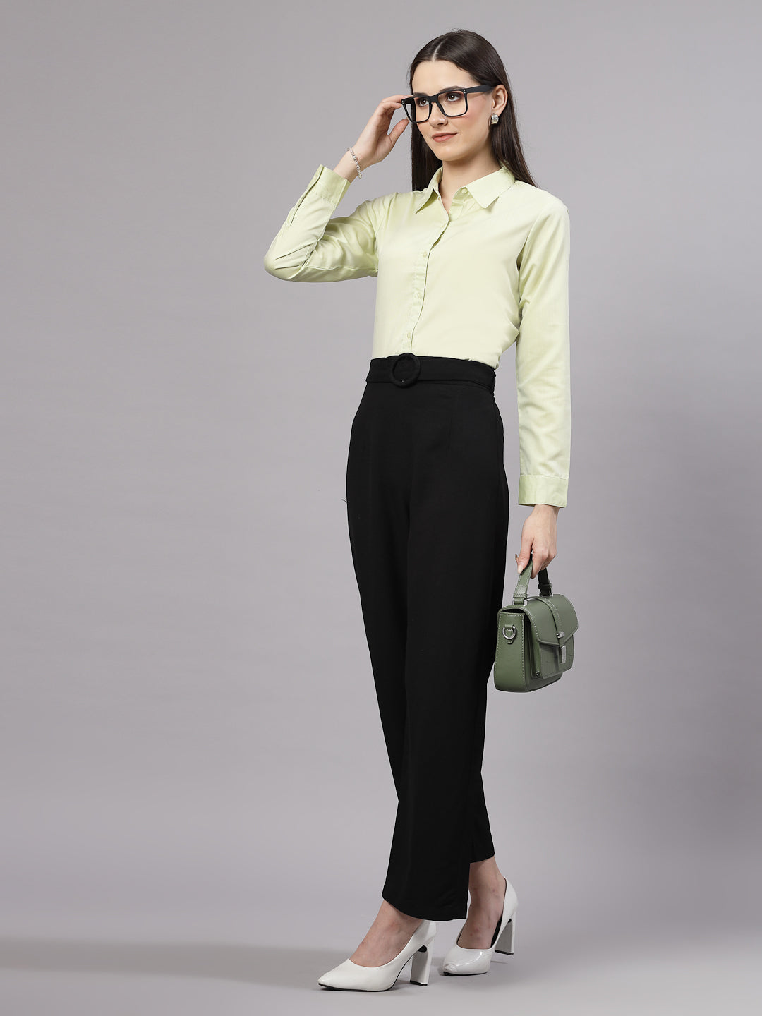 Style Quotient Women Solid Green Regular Formal Shirt-Shirts-StyleQuotient