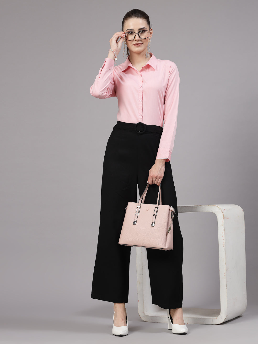 Style Quotient Women Solid Pink Regular Formal Shirt-Shirts-StyleQuotient