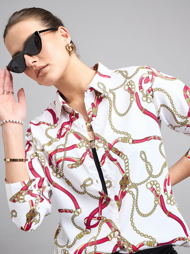 Style Quotient Women Off White and Multi Printed Polycrepe Regular Shirt-Shirts-StyleQuotient