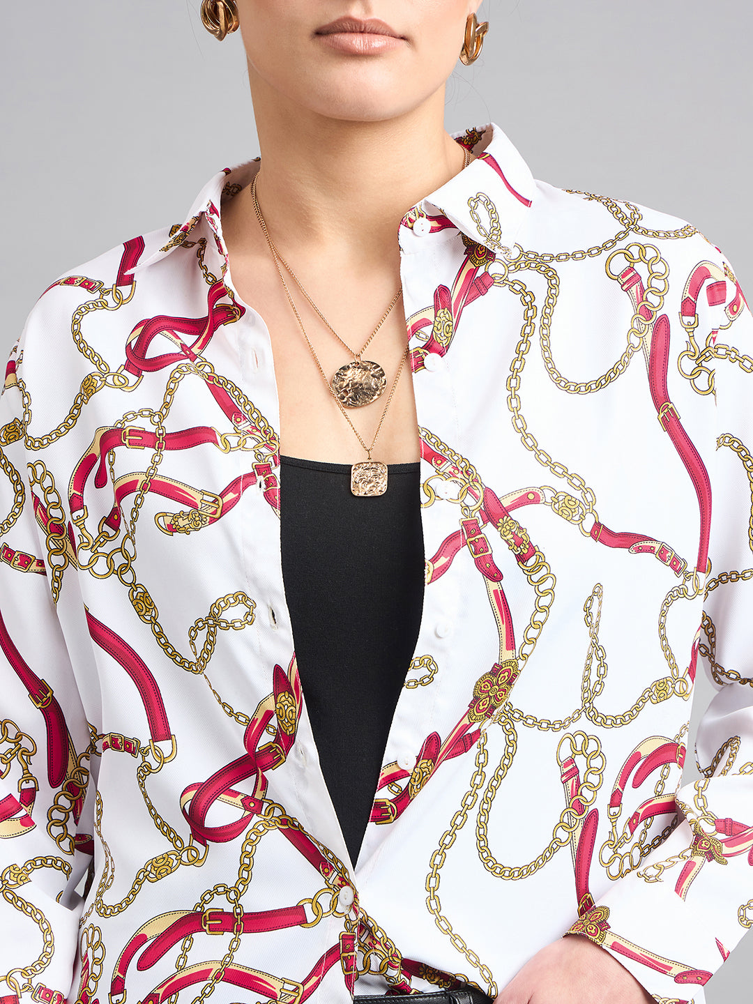 Style Quotient Women Off White and Multi Printed Polycrepe Regular Shirt-Shirts-StyleQuotient