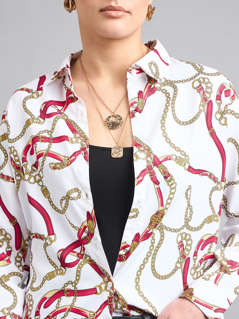 Style Quotient Women Off White and Multi Printed Polycrepe Regular Shirt-Shirts-StyleQuotient