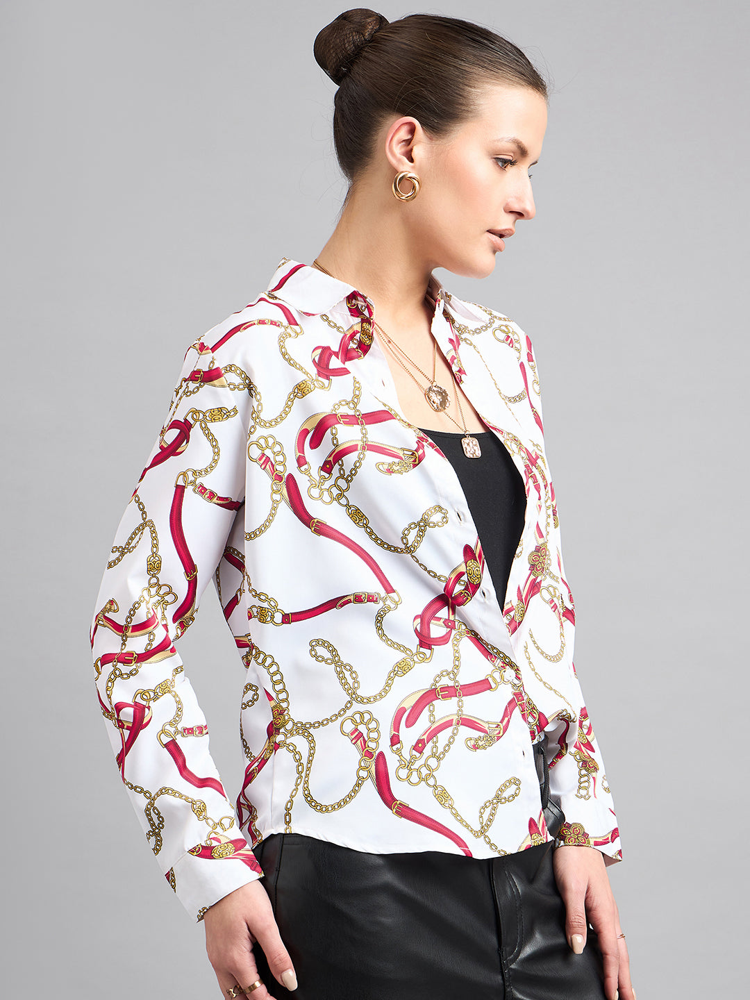 Style Quotient Women Off White and Multi Printed Polycrepe Regular Shirt-Shirts-StyleQuotient