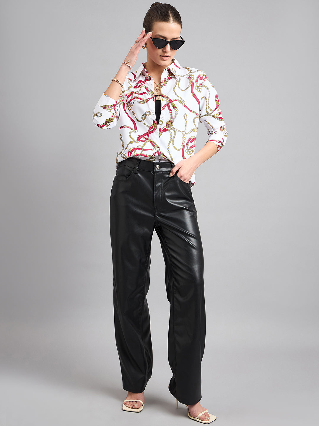 Style Quotient Women Off White and Multi Printed Polycrepe Regular Shirt-Shirts-StyleQuotient