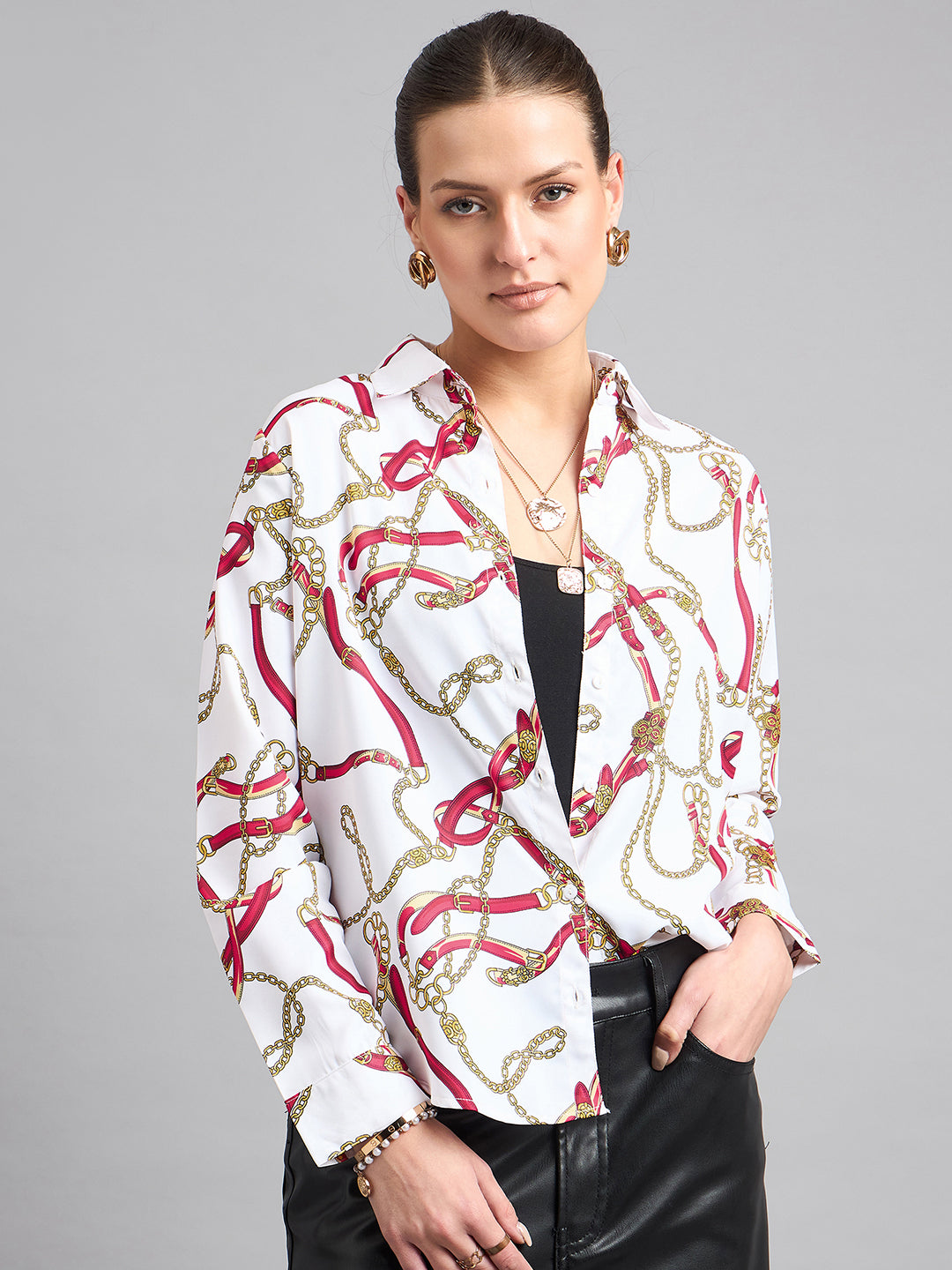 Style Quotient Women Off White and Multi Printed Polycrepe Regular Shirt-Shirts-StyleQuotient