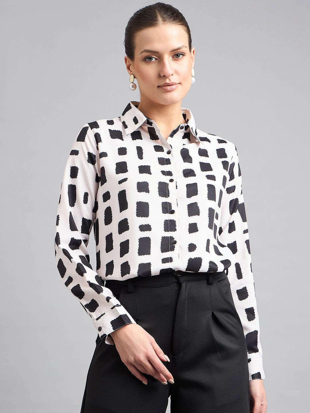 Style Quotient Women Nude And Black Printed Polycrepe Regular Shirt-Shirts-StyleQuotient