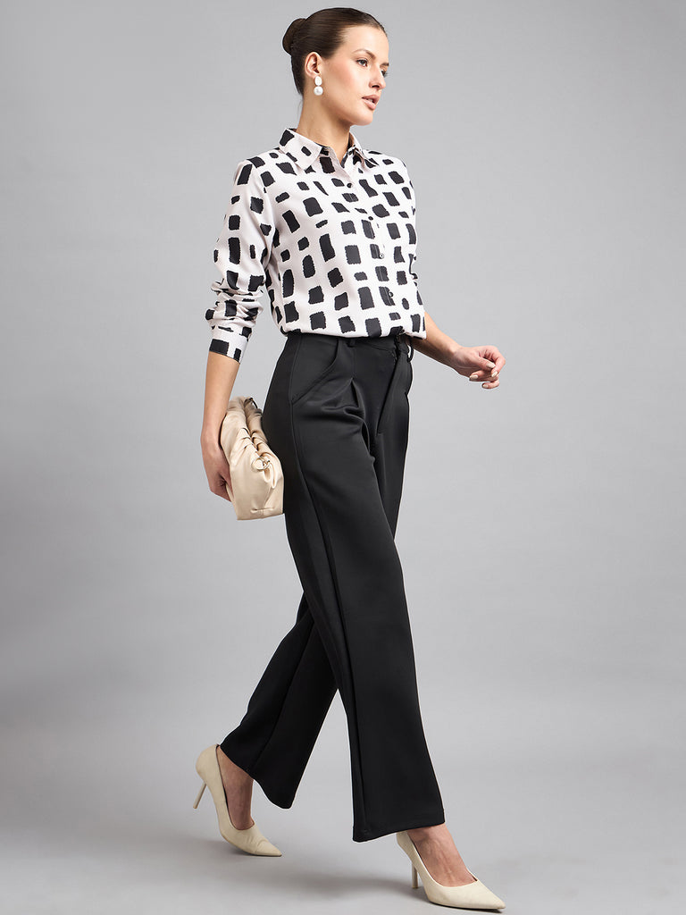 Style Quotient Women Nude And Black Printed Polycrepe Regular Shirt-Shirts-StyleQuotient