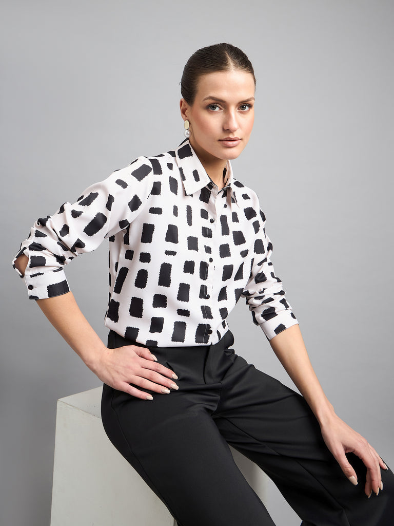 Style Quotient Women Nude And Black Printed Polycrepe Regular Shirt-Shirts-StyleQuotient