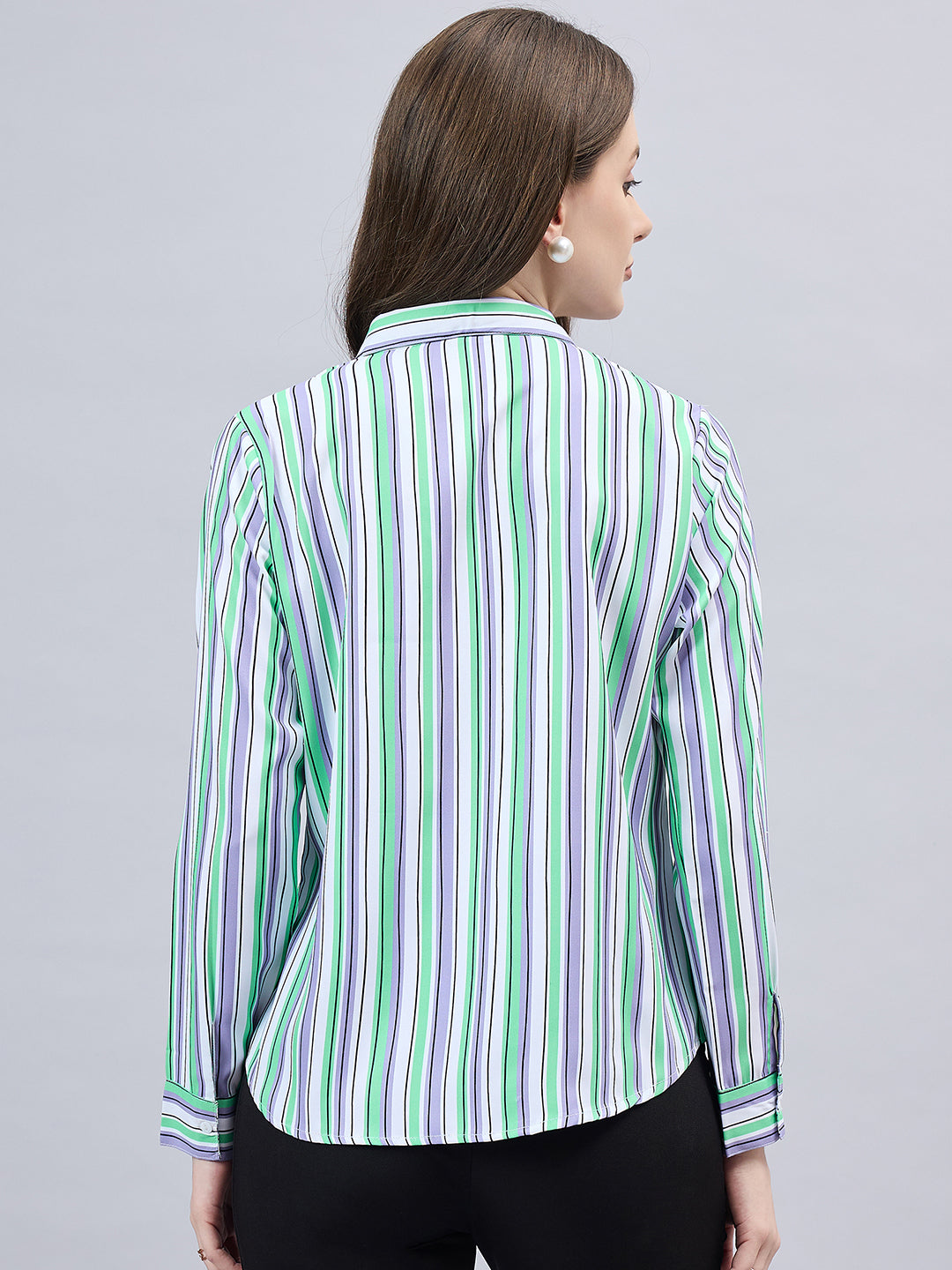 Style Quotient Women Purple And Green Stripe Printed Polyester Regular Fit Formal Shirt-Shirts-StyleQuotient