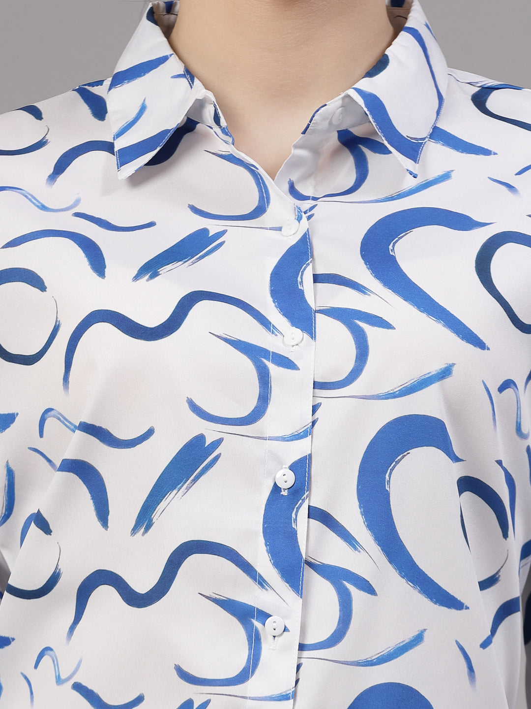 Style Quotient Women Blue and White Abstract Regular Smart Casual Shirt-Shirts-StyleQuotient