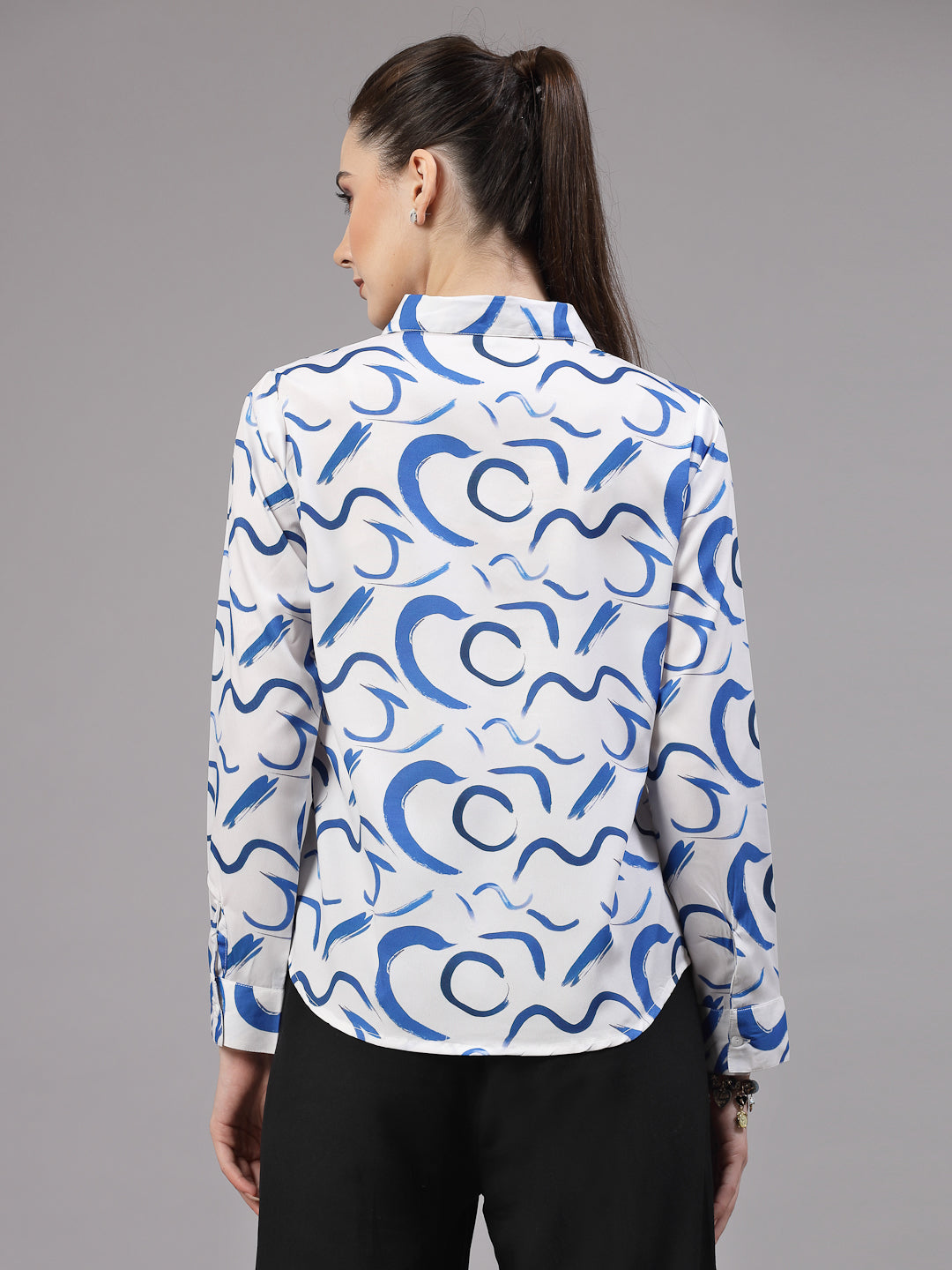 Style Quotient Women Blue and White Abstract Regular Smart Casual Shirt-Shirts-StyleQuotient