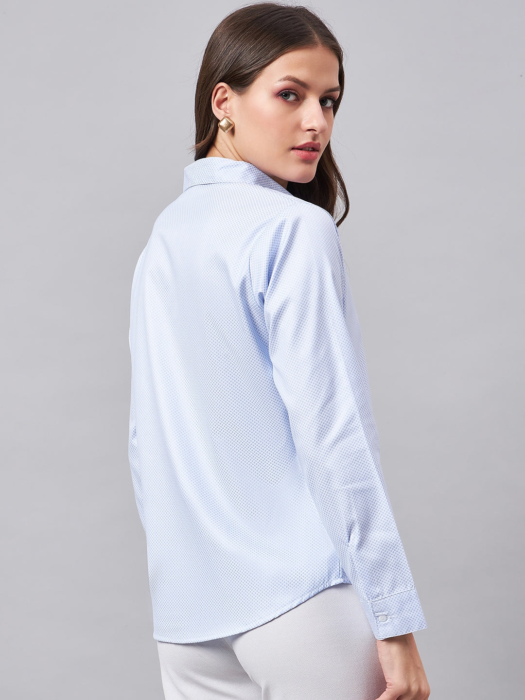 Style Quotient Women Micro Ditys Self Design Blue And White Polycotton Formal Shirt-Shirts-StyleQuotient