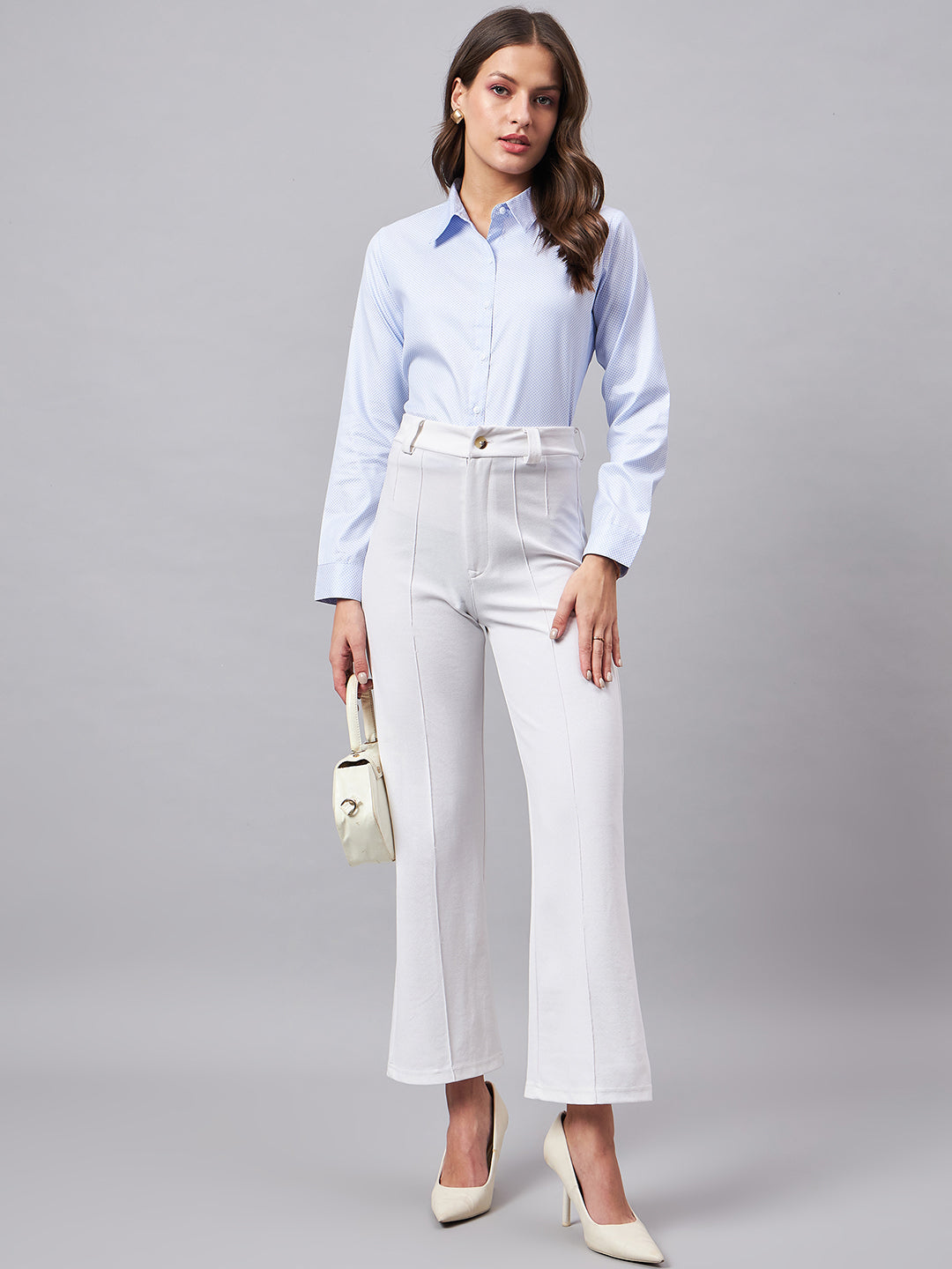 Style Quotient Women Micro Ditys Self Design Blue And White Polycotton Formal Shirt-Shirts-StyleQuotient