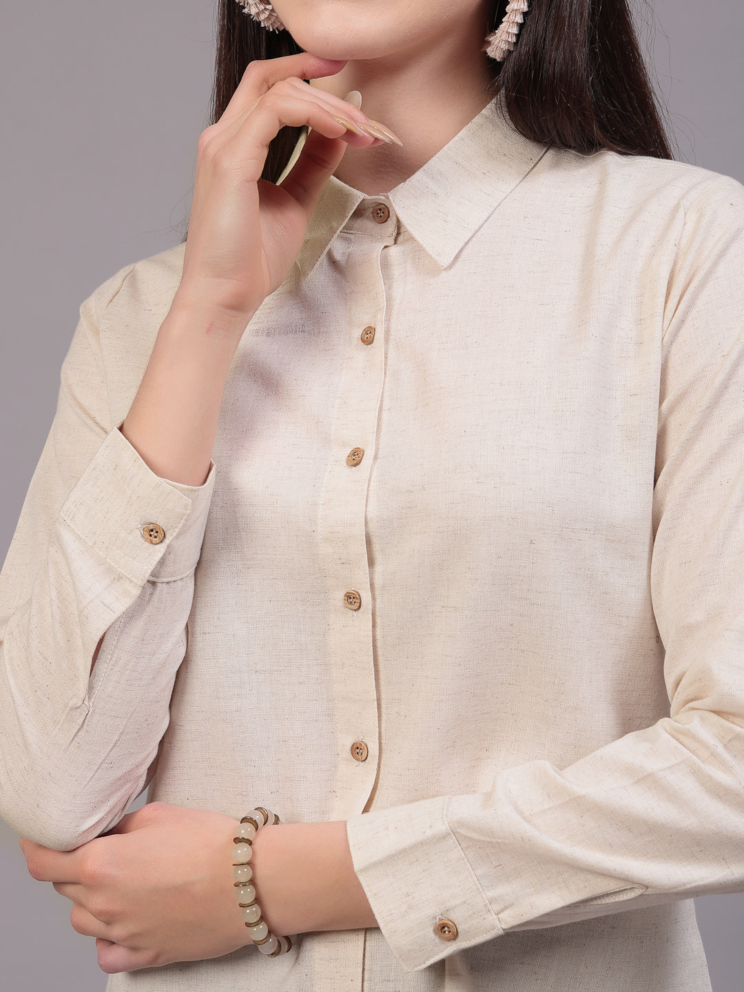 Style Quotient Women Solid Beige cotton Regular Shirt-Shirts-StyleQuotient