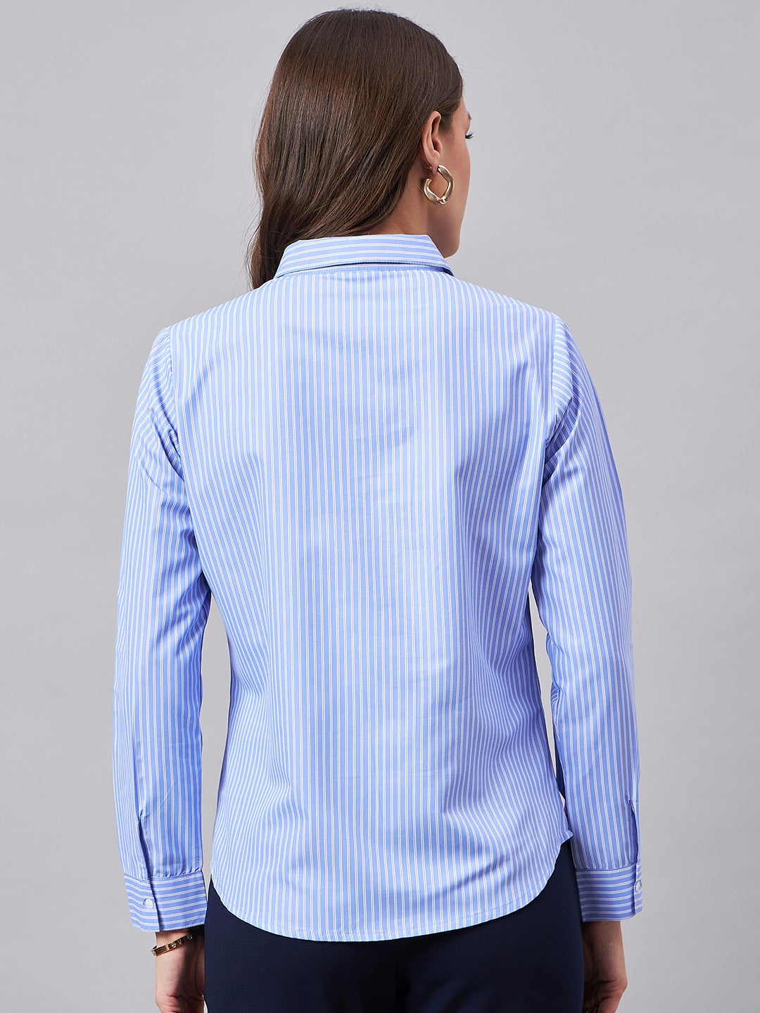 Style Quotient Women Self Design Stripe Blue And White Polycotton Formal Shirt-Shirts-StyleQuotient