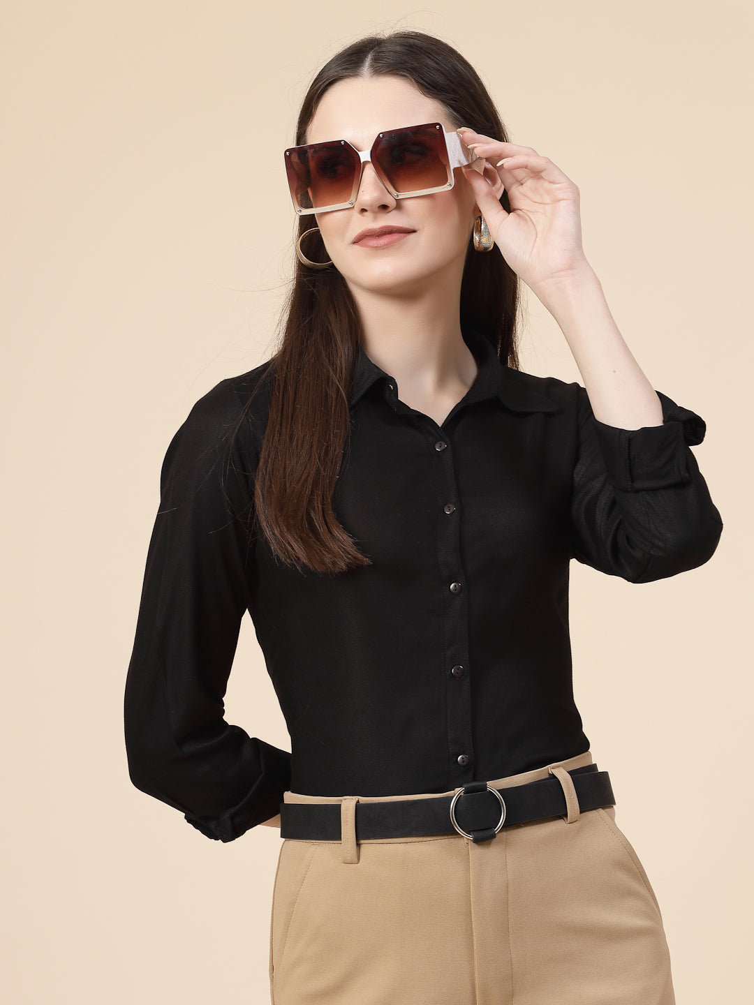 Style Quotient Women Solid Black Rayon Regular Shirt-Shirts-StyleQuotient