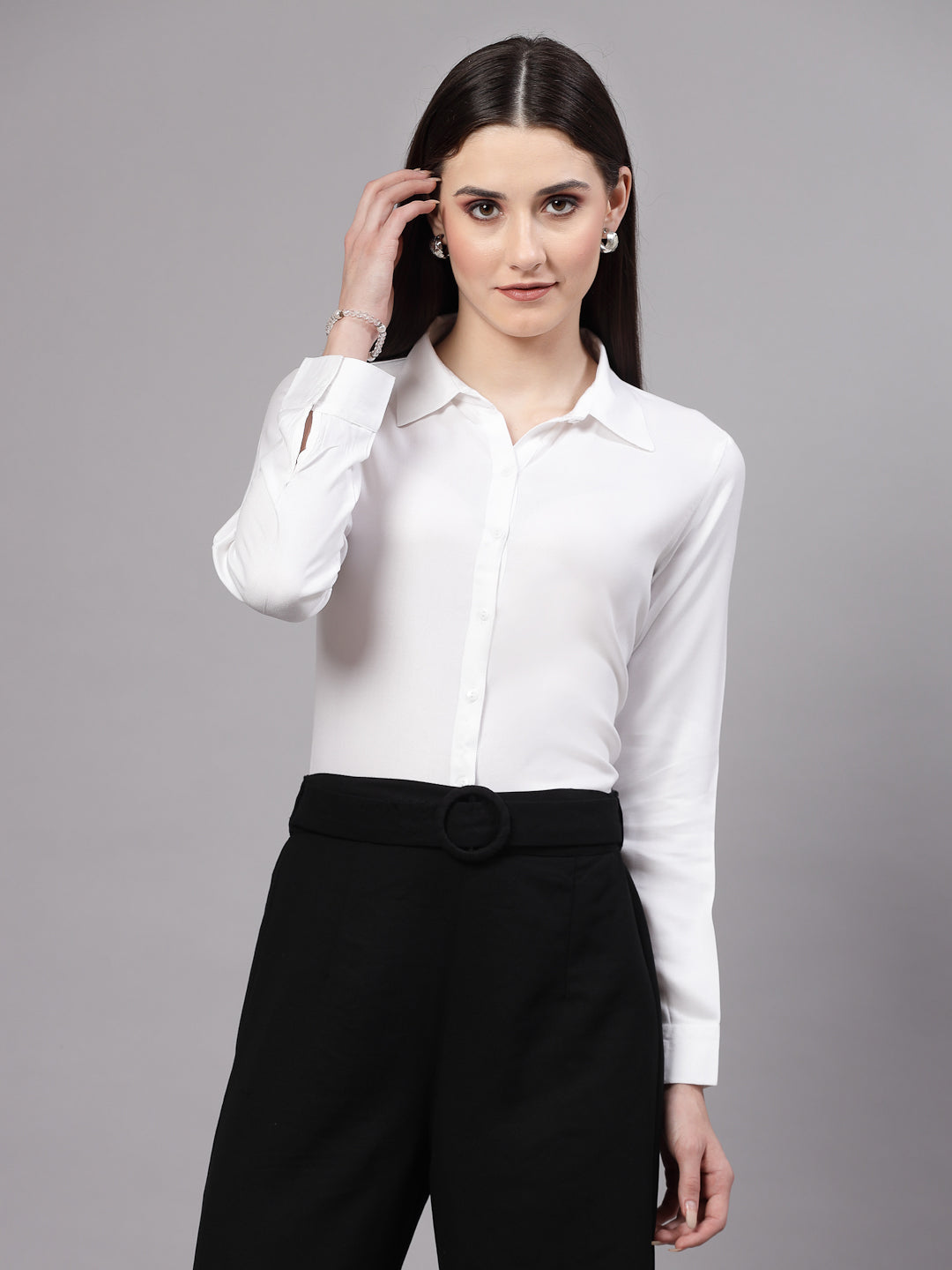 Style Quotient Women Solid White Rayon Regular Shirt-Shirts-StyleQuotient