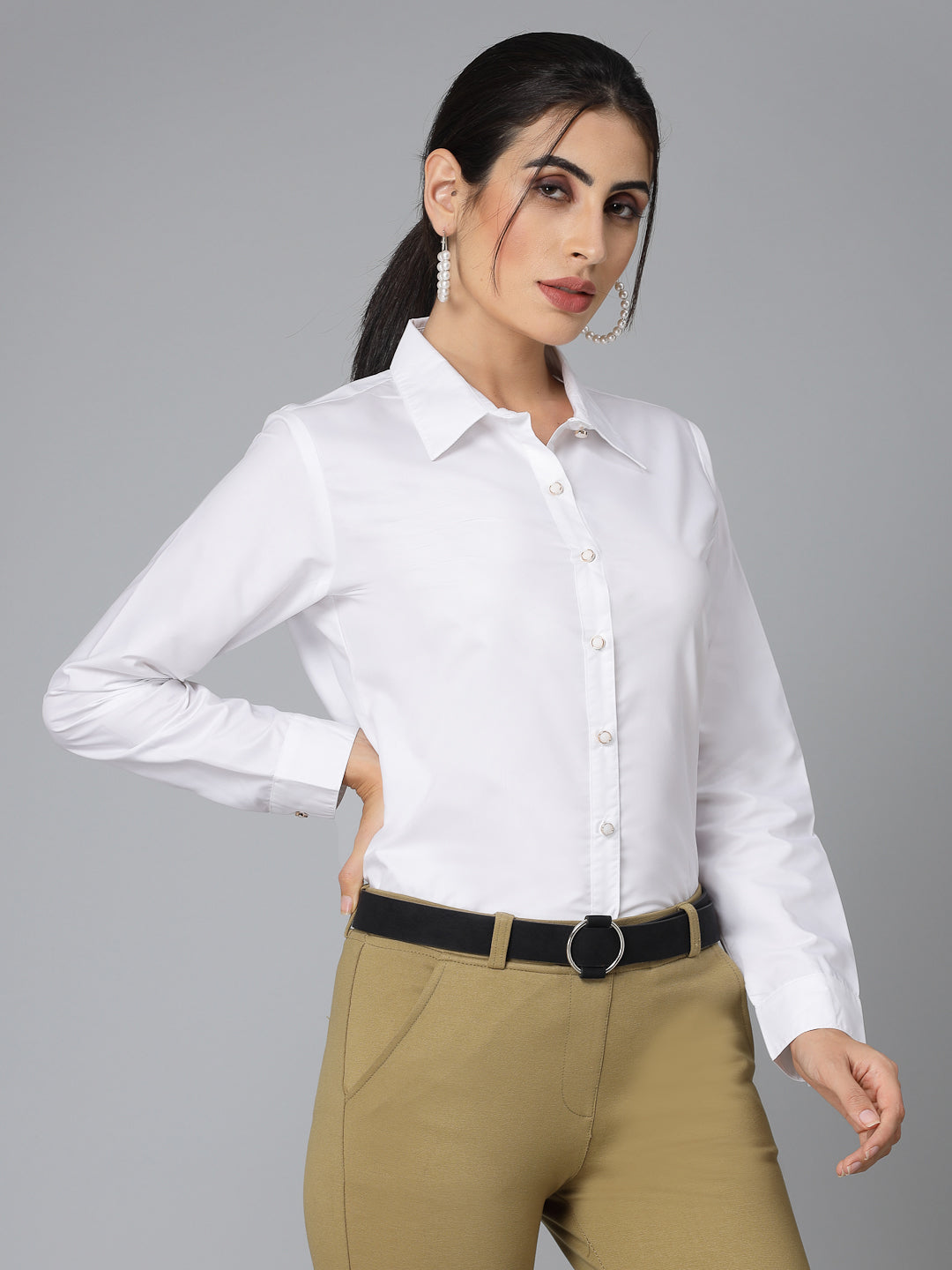 Style Quotient Women Solid White polycotton Formal Shirt-Shirts-StyleQuotient