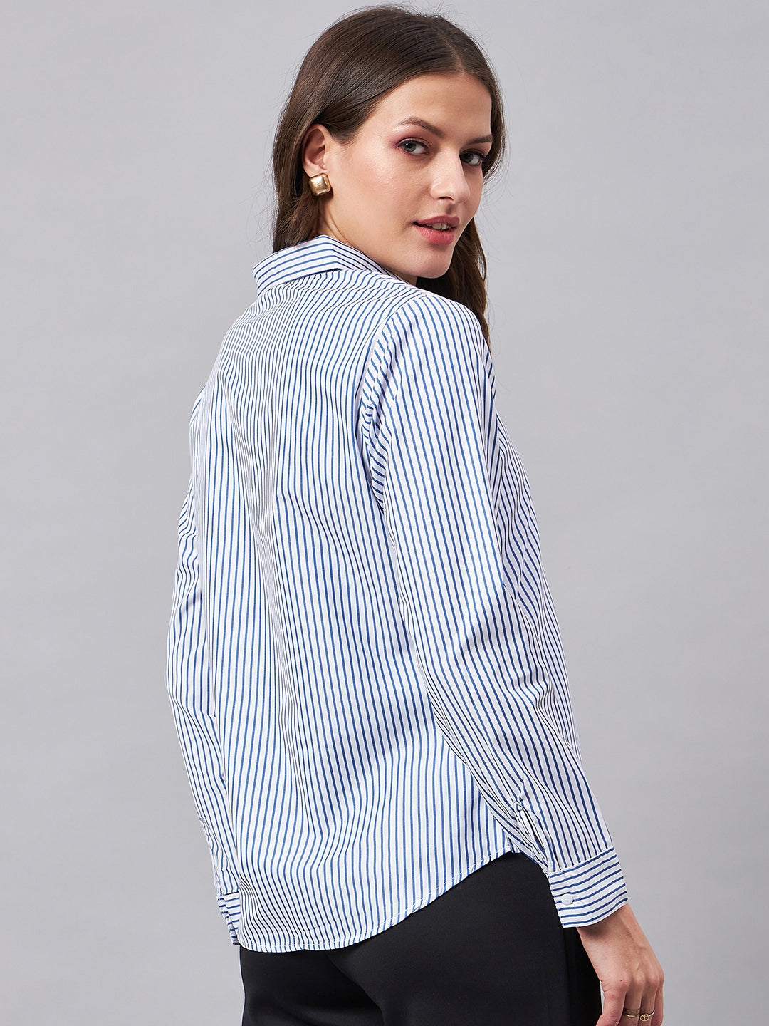 Style Quotient Women Blue And White Stripe Polycotton Regular Shirt-Shirts-StyleQuotient