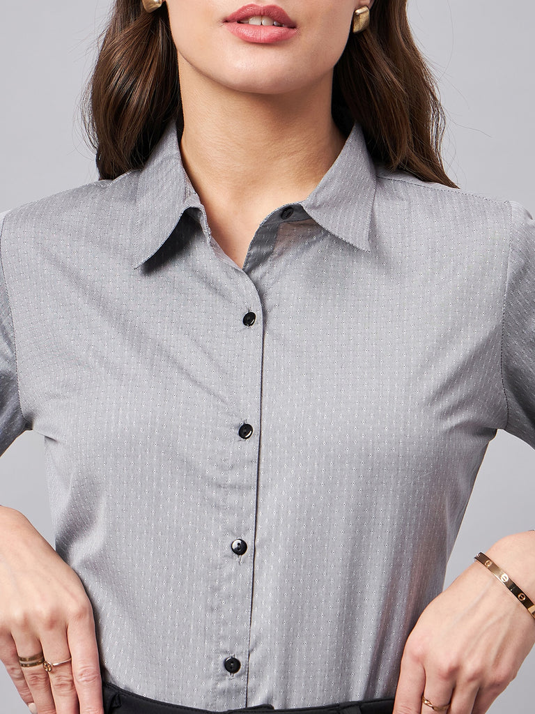 Style Quotient Women Micro Ditys Self Design Grey Polycotton Formal Shirt-Shirts-StyleQuotient