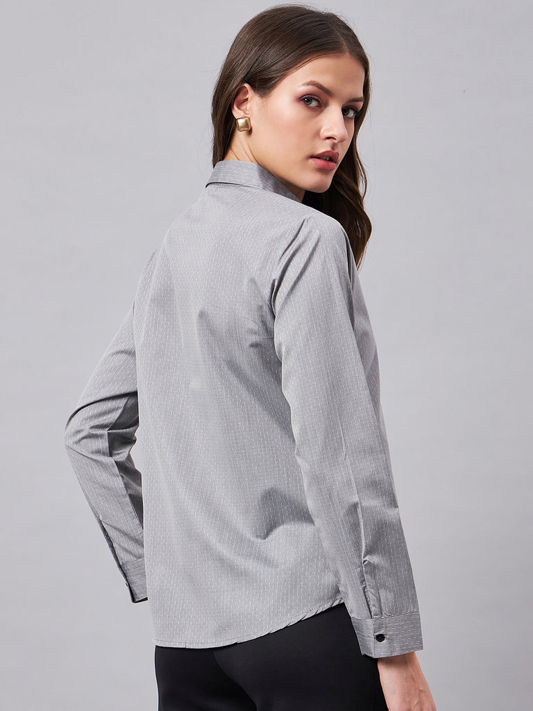 Style Quotient Women Micro Ditys Self Design Grey Polycotton Formal Shirt-Shirts-StyleQuotient