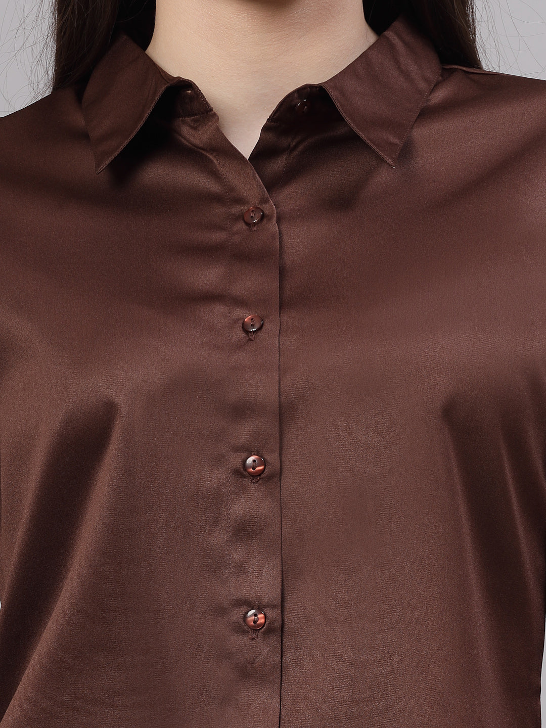 Style Quotient Women Brown Satin Regular Formal Shirt-Shirts-StyleQuotient