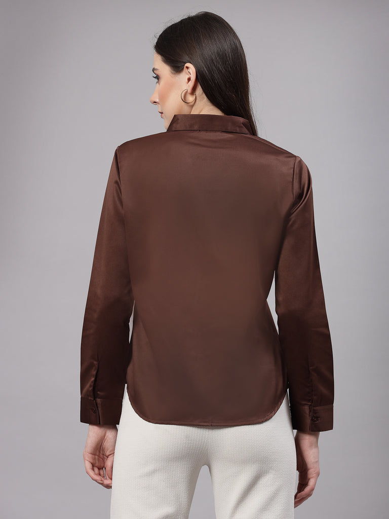 Style Quotient Women Brown Satin Regular Formal Shirt-Shirts-StyleQuotient