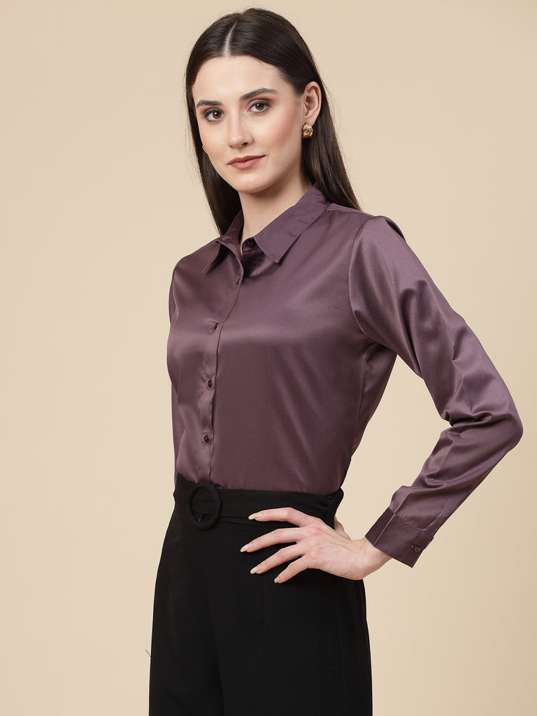 Style Quotient Women Mauve Satin Regular Formal Shirt-Shirts-StyleQuotient