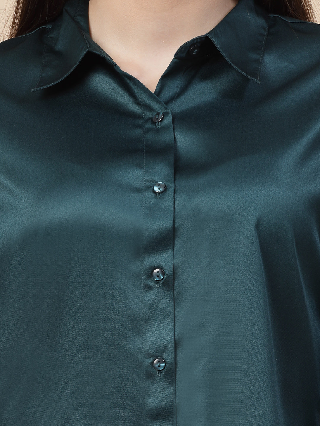 Style Quotient Women Teal Satin Regular Formal Shirt-Shirts-StyleQuotient