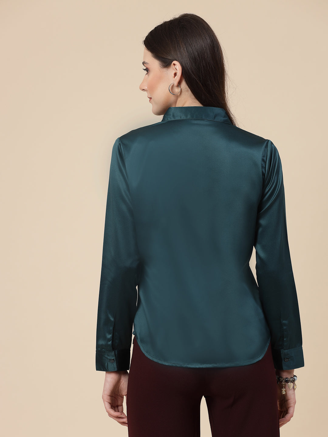 Style Quotient Women Teal Satin Regular Formal Shirt-Shirts-StyleQuotient