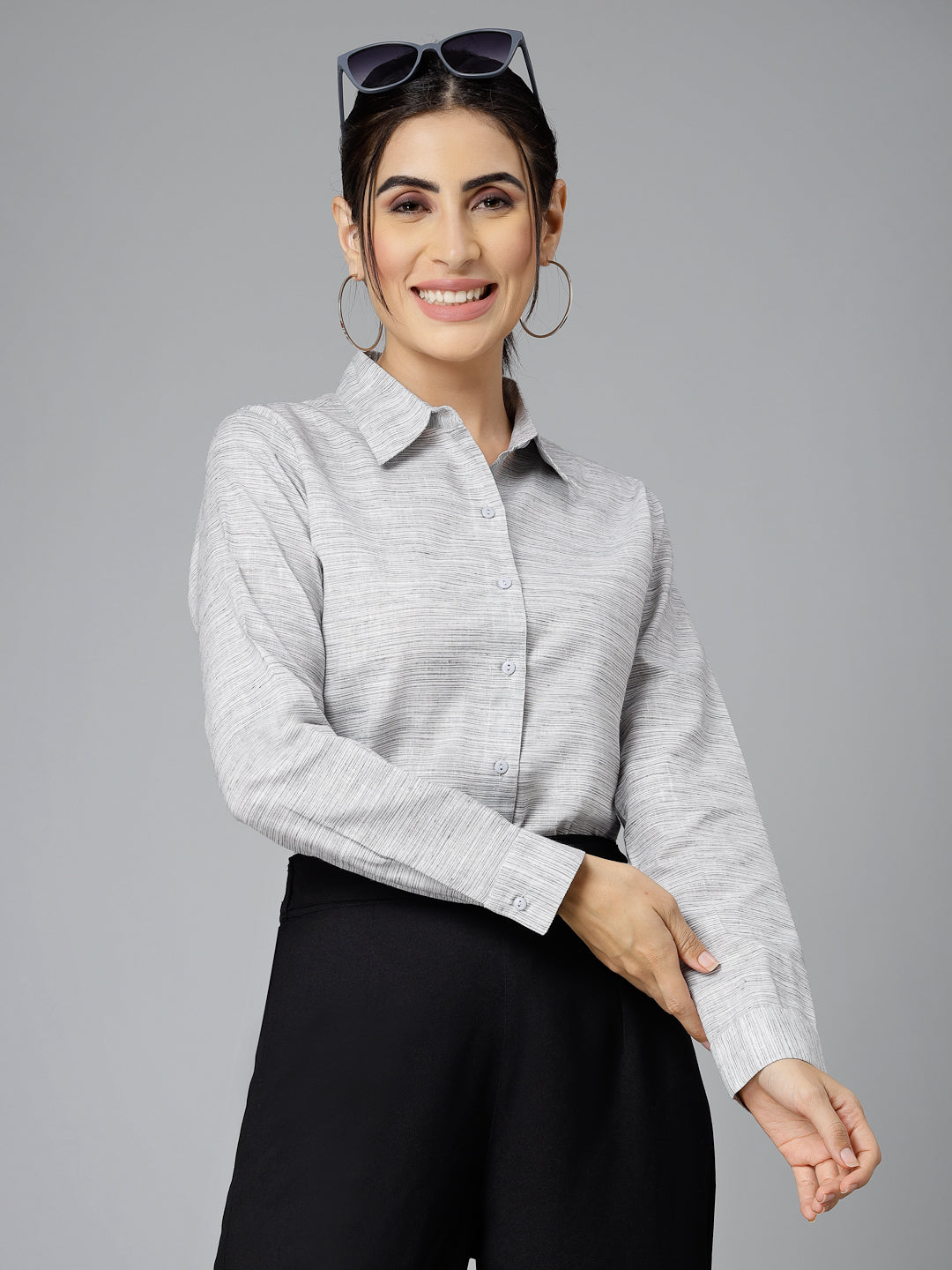 Style Quotient Women Self Design Grey polycotton Formal Shirt-Shirts-StyleQuotient