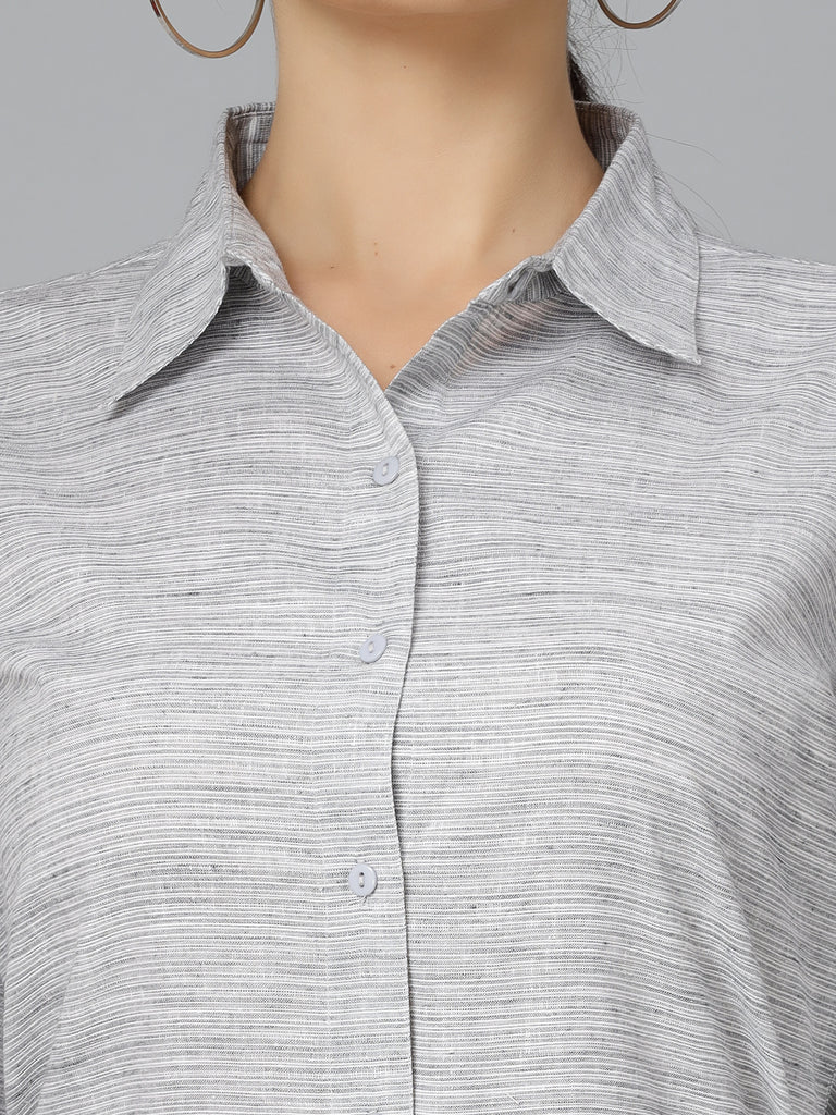Style Quotient Women Self Design Grey polycotton Formal Shirt-Shirts-StyleQuotient