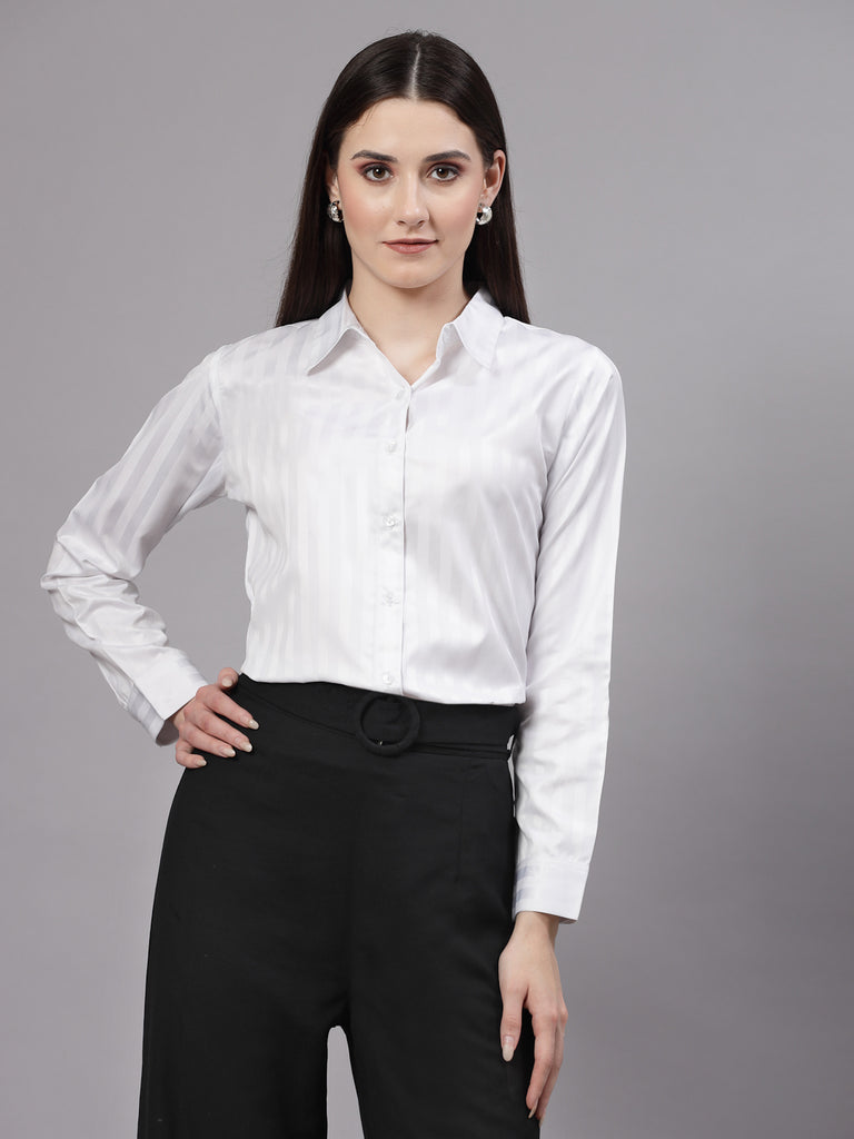 Style Quotient Women Self Design White polyester Formal Shirt-Shirts-StyleQuotient